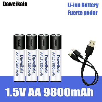 Vysoká kapacita 1,5 V AA 9800 mWh USB nabíjateľné li-ion batérie pre diaľkové ovládanie myši malý ventilátor Elektrická hračka na batérie + Kábel