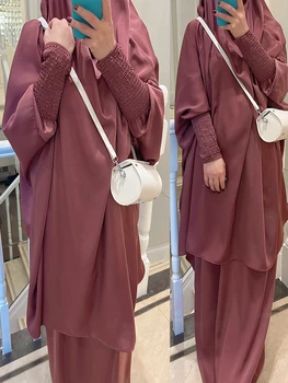 Eid Moslimské Modlitby Odev Abaya Šaty, Sukne 2 Dielna Sada Ženy Dlho Khimar +sukne Nastaviť Ramadánu Abaya Kapucňou Jilbab Maxi Kaftan