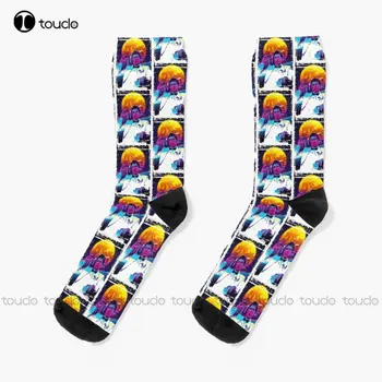 Scarface Retro Umenie Ponožky Čierne Dlhé Ponožky 360° Digitálna Tlač, Personalizované Vlastné Unisex Dospelých Dospievajúcu Mládež Ponožky Vlastný Darček Umenie