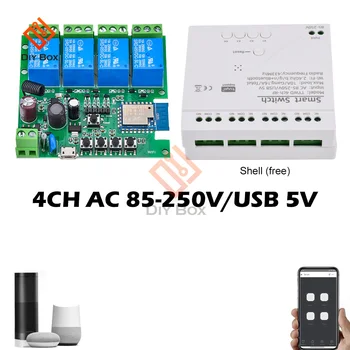 4 Kanály Tuya Smart Wifi Motorových Switch Modul USB 5V AC85V-250V RF433 Rádiové Diaľkové Ovládanie Relé Inching