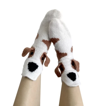 Unisex Vianočné Novinky, Cartoon Teľa Ponožky Háčkovanie Zrastov Fľakatý Psa 3D Šteňa Uši Legrační Zviera Poschodí Črievičku Ponožky