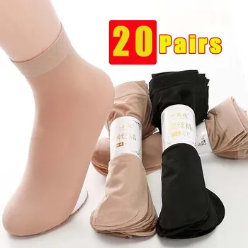 20Pairs/veľa Transparentné Ponožky Ženy Tenké Crystal Hodváb Ponožky Farby Pleti Módne Dámy Žena Lete Nylonové Ponožky Meias