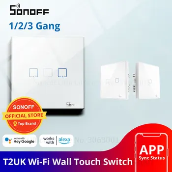 SONOFF T2UK Wifi Nástenné svietidlo Dotykový Spínač,1/2/3 Gang Smart Switch Alexa, 433 RF/Hlas/APP Diaľkové Ovládanie Spínačov Sklenený Panel TX