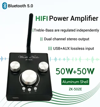 ZK-502E 50W * 2 vysoko basy úprava predné audio zosilňovač modul subwoofer, Bluetooth 5.0 dual channel stereo hliníkové prípade
