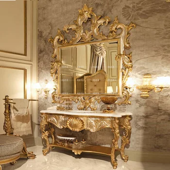 Villa High-End Vlastné Európskom Štýle Dreva Vyrezávané Francúzsky Luxusná Kúpeľňa Kabinetu Mramoru Umývanie Stola Kúpeľňa Skrine