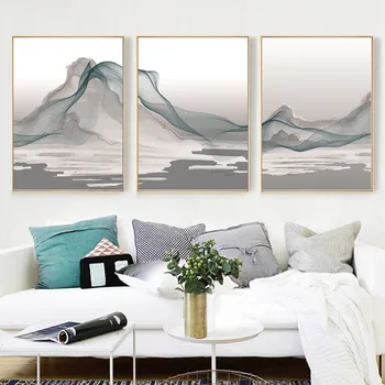 Prispôsobený Abstrakt Sivá Minimalistický Oceánu Vlny Plátno Tlač Nordic Štýl Moderný Domov Frameless Dekorácie Plagát