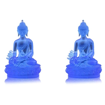 2X Tibetskej Medicíny Sochu Budhu,Priesvitnej Živice Socha Budhu Meditácie Dekor Duchovné Dekor Zberateľskú -Modrá