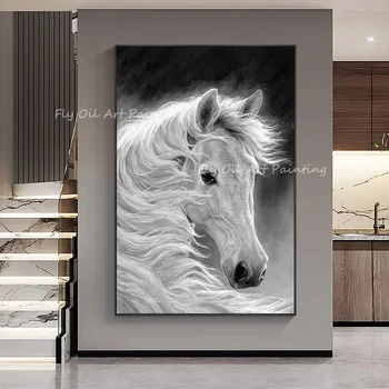 Biely kôň tvár zvierat 100% ručne vyrobené nôž hrubé olej, plátno, maľovanie abstraktné obývacia izba jedáleň stenu č rám dekor