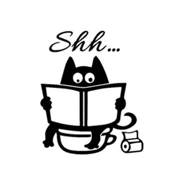 Roztomilý kreslený mačka Shh wc nálepky DIY kúpeľňa Dvere, Wc Sedadlo Dekoratívne Odtlačkový Zábavné Dekor Plagát Vymeniteľné Vinyl Nástenné Art