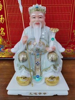 38 CM veľké Juhovýchodnej Ázii Boh Bohatstva Vysoký stupeň Jade Gilding TU DI GONG uctievanie Bohov socha DOMÁCEJ svätyne oltár ochrany