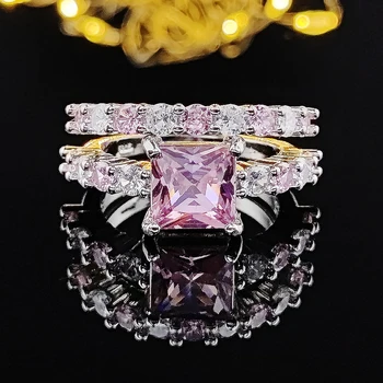 2023 Nové Luxusné Ružová Princezná strieborná farba nevesta Svadobný Prsteň Pre Ženy Lady Výročie Darček Šperky Veľkoobchod R5173