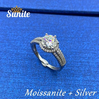 Sunite Vysokej Kvality 2.0 ct Moissanite Diamantový Zásnubný Prsteň pre Ženy, Mužov 925 Sterling Silver White Gold Plated Svadobný Sľub