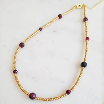 Móda Klasické Zlata-farebná Ryža Perličiek Purple Stone Šitie Náhrdelník Ručné Jemné Jednoduché Krku Príslušenstvo Deň matiek Darček