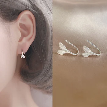 Jednoduché, Štýlové Leaf Tvarované Ucho Náušnice pre Ženy Minimalistický Háčik Dizajn, 3 Kovové Farby Denne Doplnky, Módne Šperky