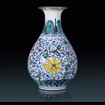 Tao Imitácia Modré a Biele Porcelánové granátové jablko Váza Ploche Kvet Usporiadanie Obývacia Izba Retro Kvetinové Vázy, Dekorácie Darček