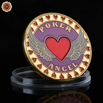Anjel Casino Poker Čipy Mince Pozlátené Casino Tabuľka Hra Metal Poker Karty Stráže Šťastie Výzvou Mince Čipy Token Mince