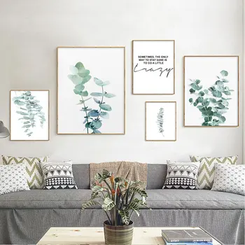 Grüne Pflanze Blätter Plagát Druck Prútik Kunst Leinwand Malerei Nordic Eukalyptus Bild für Wohnzimmer Wohnkultur Dekoration