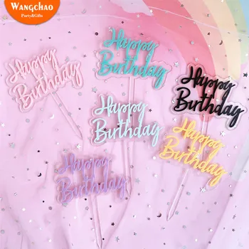 Farebné Dvojvrstvové Transparentné Akrylátové Happy Birthday Cake Vňaťou Deti Narodeninovej Party Dodávky Baby Sprcha Dekorácie