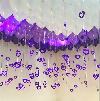 100ks/veľa Purpurové Srdce Laser Sequined Dážď Balón Prívesok Romantické Svadobné Izba Narodeniny, Party Dekorácie Balón Príslušenstvo