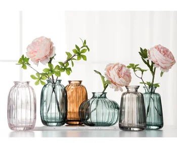 Mini Jednoduchá Farebná Sklenená Váza, Domáce Dekorácie Ornament Aromaterapia Fľaša Hydroponické Kvet Usporiadanie Sklenené Vázy