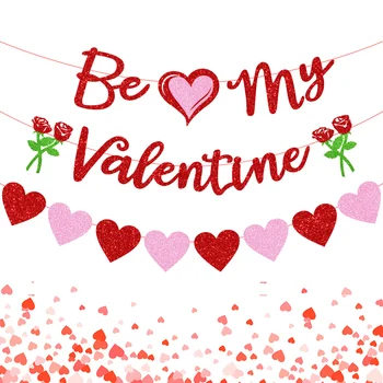 Be My Valentine Happy Birthday Cake Vlajky Zástavy Srdca Valentína, Výročie Svadby Vňaťou Strany Tortu Pečenie Dekor urob si sám