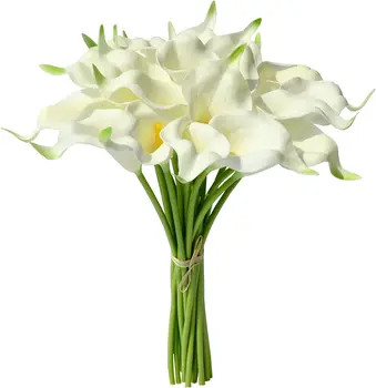 5 ks Biele Kvety Umelé Kala Lily Hodvábu Kvetov 34 cm pre Deň matiek Domáca Kuchyňa a Svadobné
