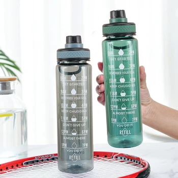 900 ML Fľaša na Vodu S Časovom Meradle fitness Outdoor Športové fľaše na Vodu s slamy Transparentné Nepresakuje Motivačný Športové Poháre