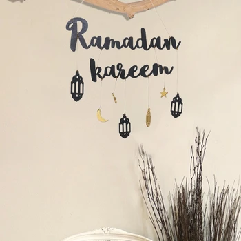 KX4B Eid Ramadánu Dekorácie, Drevené Nástenné Závesné Ramadánu Kareem Moon Star Prívesok