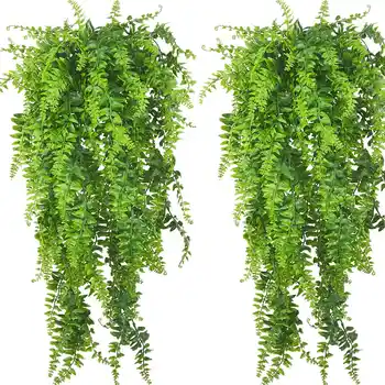 4 KS Umelé Rastliny Viniča Boston Papradie perzský Ratan Zelene Falošné Paprade Ivy na Stene Visí Kôš Dekorácie