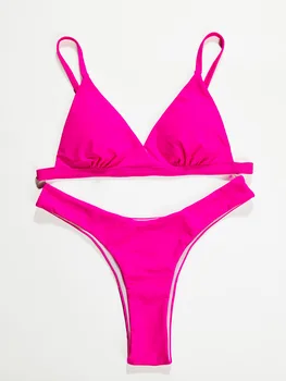 Sexy Neon Hot Pink Bikini 2022 Mujer Ženy Pevné Push Up Tangá Plavky Brazílskej Pláži, Kúpanie Oblek Backless Mikro Plavky