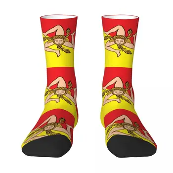 Sicílskej Vlajka kontrast Farieb ponožky Deka roll Elastické Pančuchy pre Humor Grafické Grafické Dospelých Ponožky