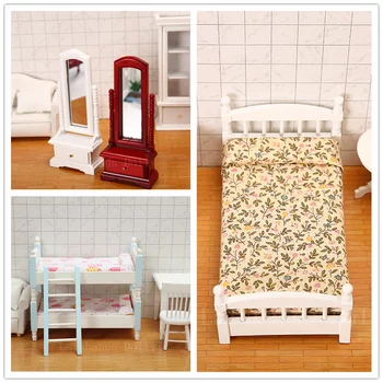 Domček pre bábiky Mini Simulácie, Spálne, Postele, Nábytok Model Hračky pre 1:12 domček pre bábiky, Dekorácie Miniatúrne Príslušenstvo