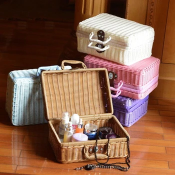 Úložný Box Ratanový Box Kufre Skladovacie Škatule Cestovanie Oblečenie Organizátori Boxy Domáce Dekorácie Make-Up Organizátori Taška Batožiny