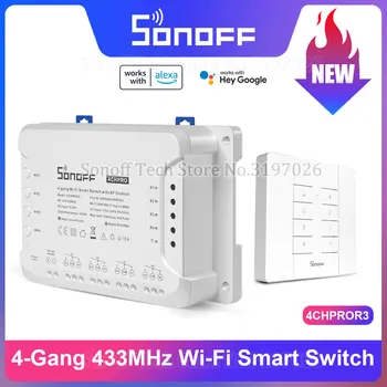Sonoff 4CH PRO R3 4 Gang 433Mhz RF Smart Switch Interlock Self-Locking Inching Režimy Diaľkového Ovládania cez eWeLink APP Alexa IFTTT