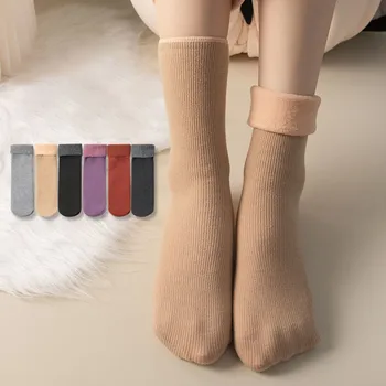 Ženy Snehu Ponožky Plyšové A Pribrala Na Jeseň V Zime, Aby Sa Zahriali Jednofarebné Jednoduché A Odolné Dámy Posádky Ponožky Doma A110