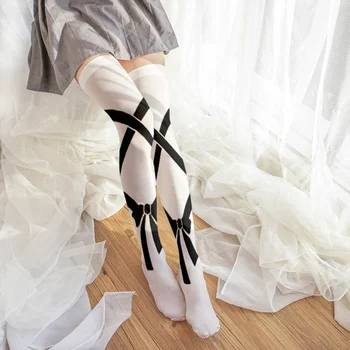 In Vytlačené Tenké Jar a na Jeseň Deň Oddelenie Roztomilé Anime Osobnosti Módy Nad kolená Dlhé Biele Zamatové Ponožky Žena