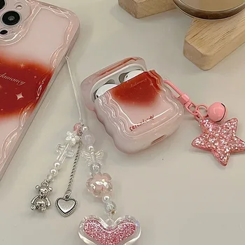 IN Korean Estetika Gradient Červená Láska Srdce Slúchadlá Prípade Sequin Star Prívesok Pre Apple Airpods 1 2 Pro 3 Jasné, Ochranné Taška